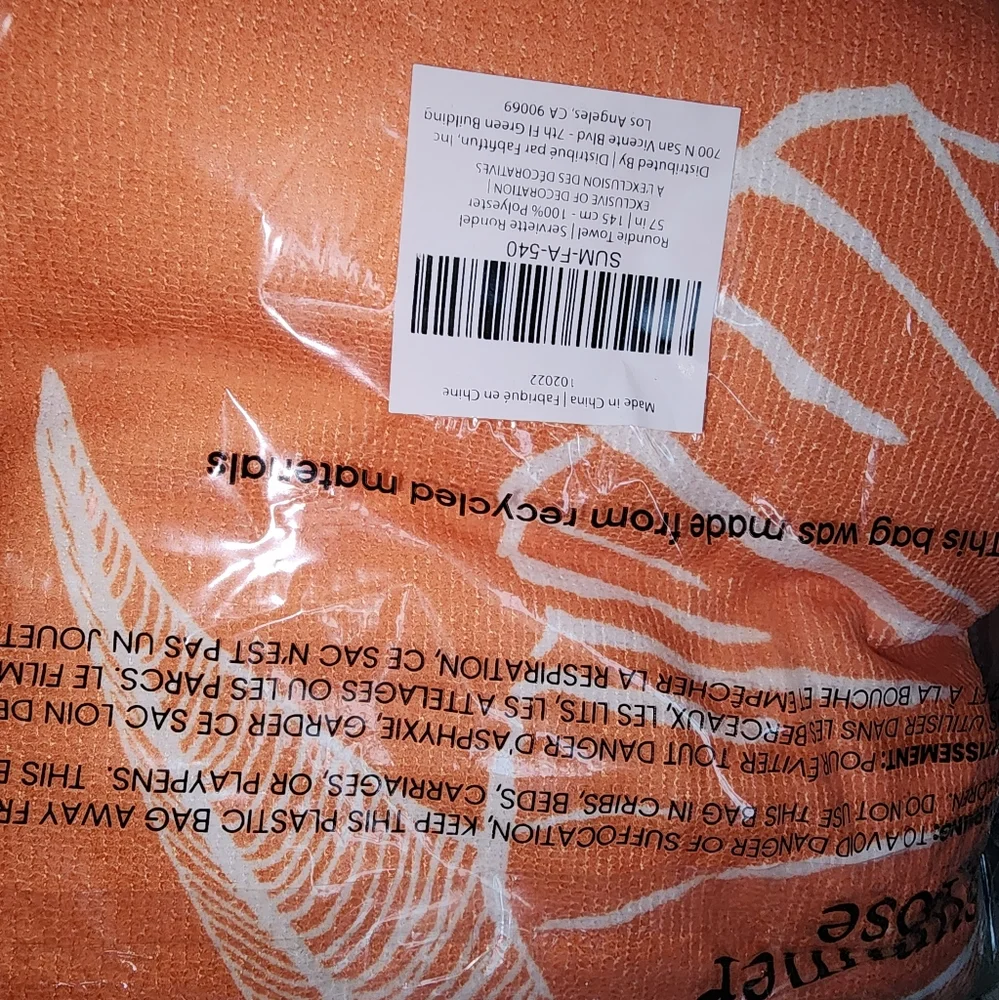 SUMMER & ROSE Outdoor Terry Roundie Blanket Floral Orange White Soft Beach Towel